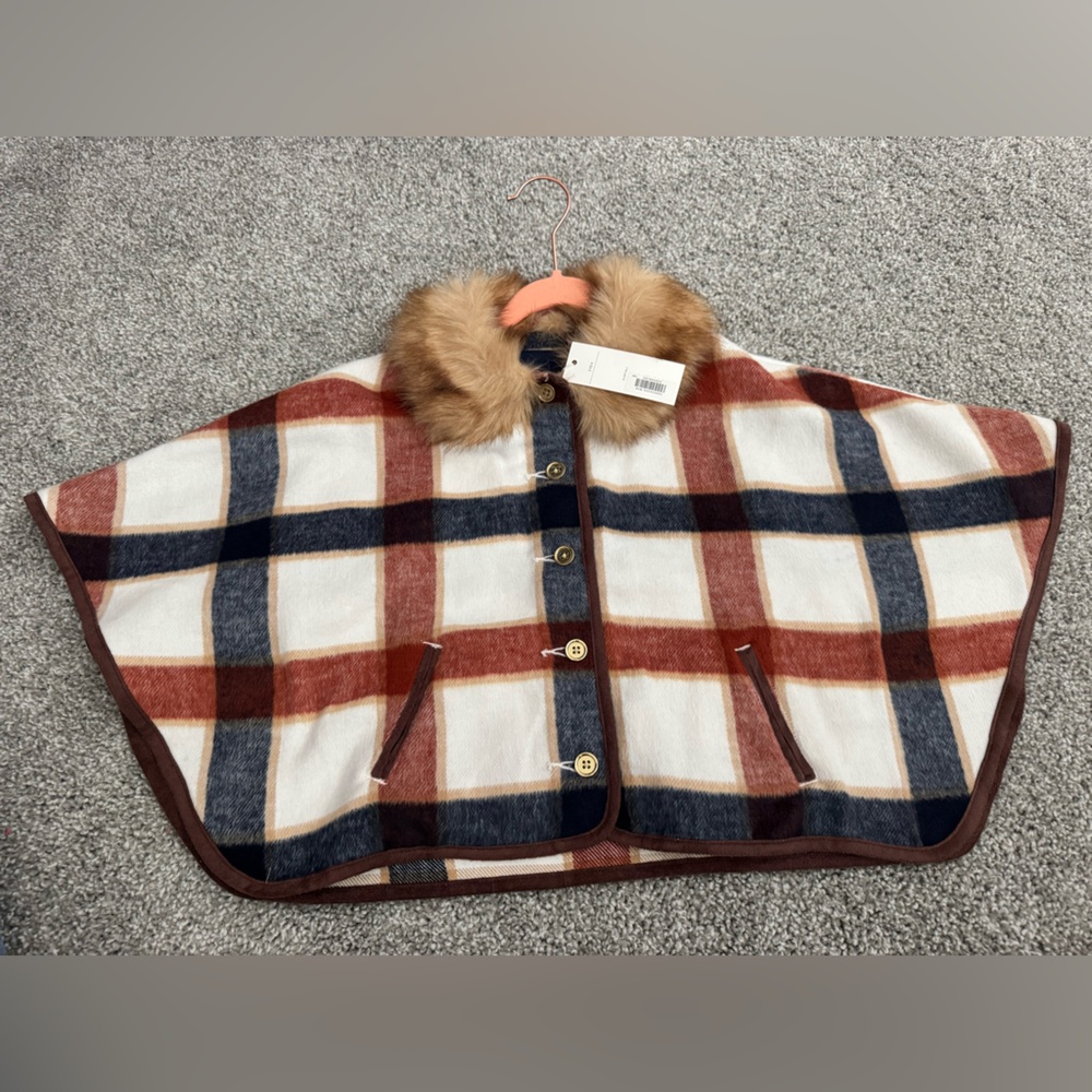 Janie and Jack Multicolor Plaid Cape with Faux Fur